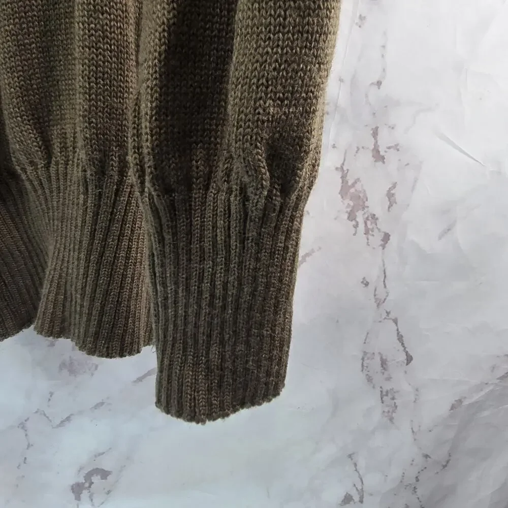 Vintage Army Sweater Mens Large Olive Green Drab Henley Knit Shawl Collar DLA